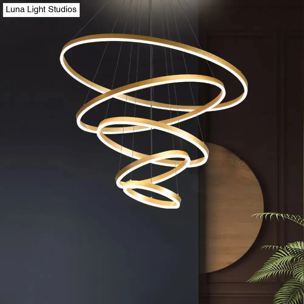 Gold Art Deco Tiered Rings LED Chandelier for Living Room