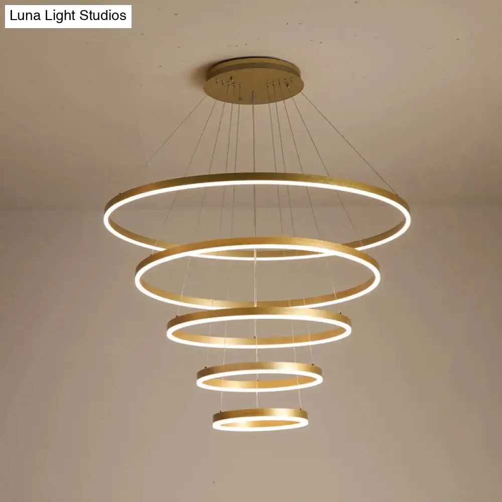 Gold Art Deco Tiered Rings LED Chandelier for Living Room