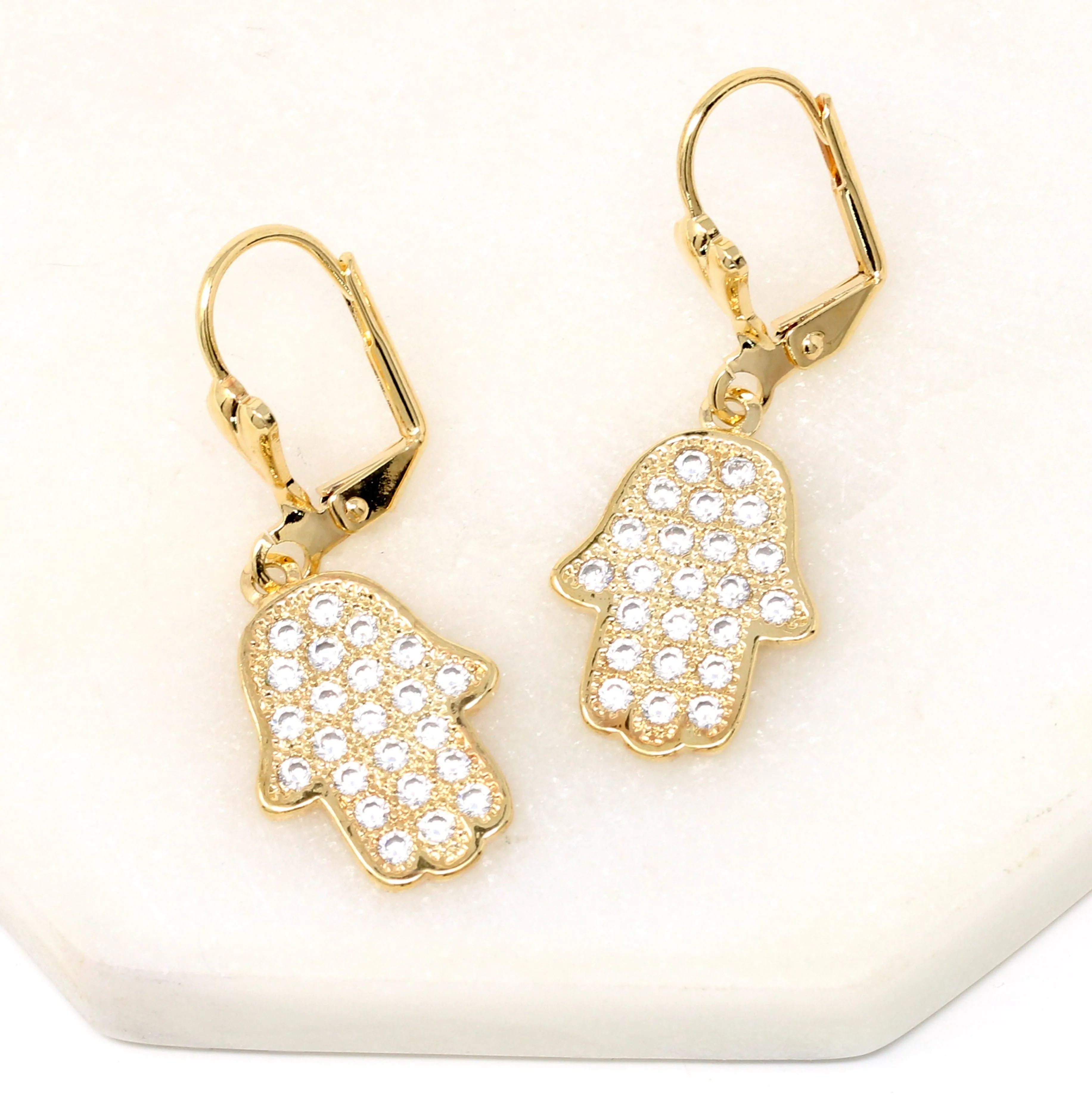 Gold Filled Crystal Hamsa Huggie Earrings