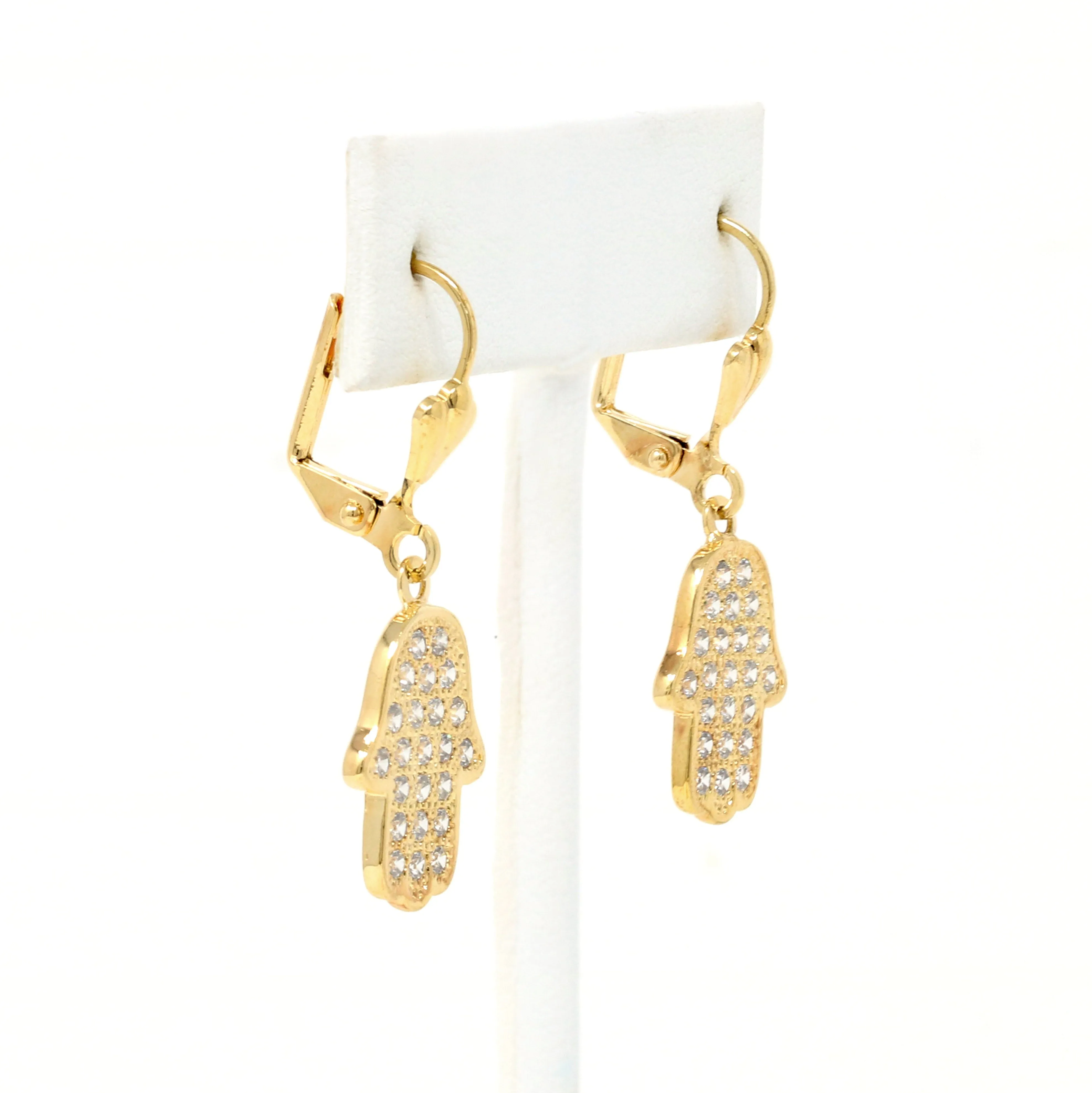 Gold Filled Crystal Hamsa Huggie Earrings