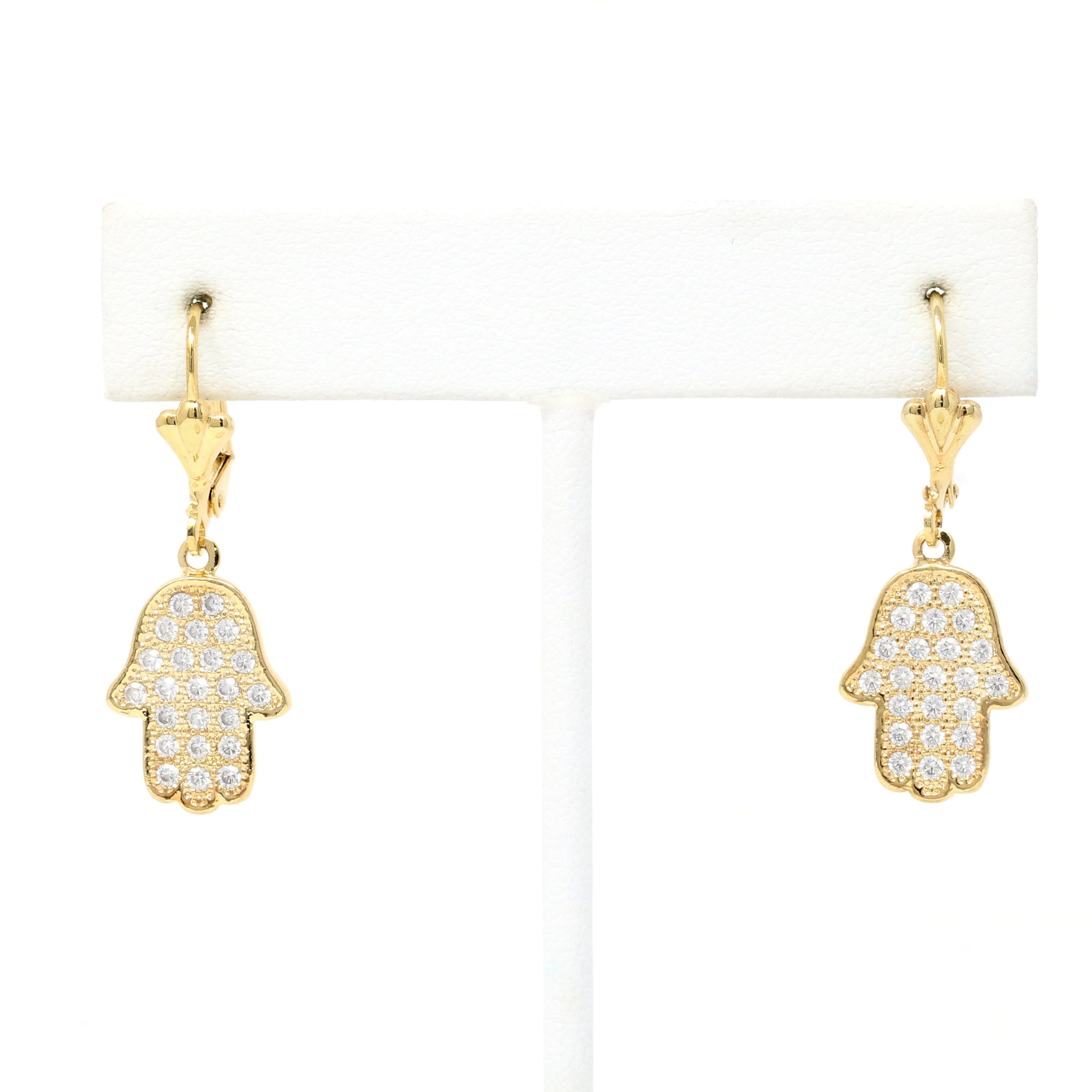 Gold Filled Crystal Hamsa Huggie Earrings