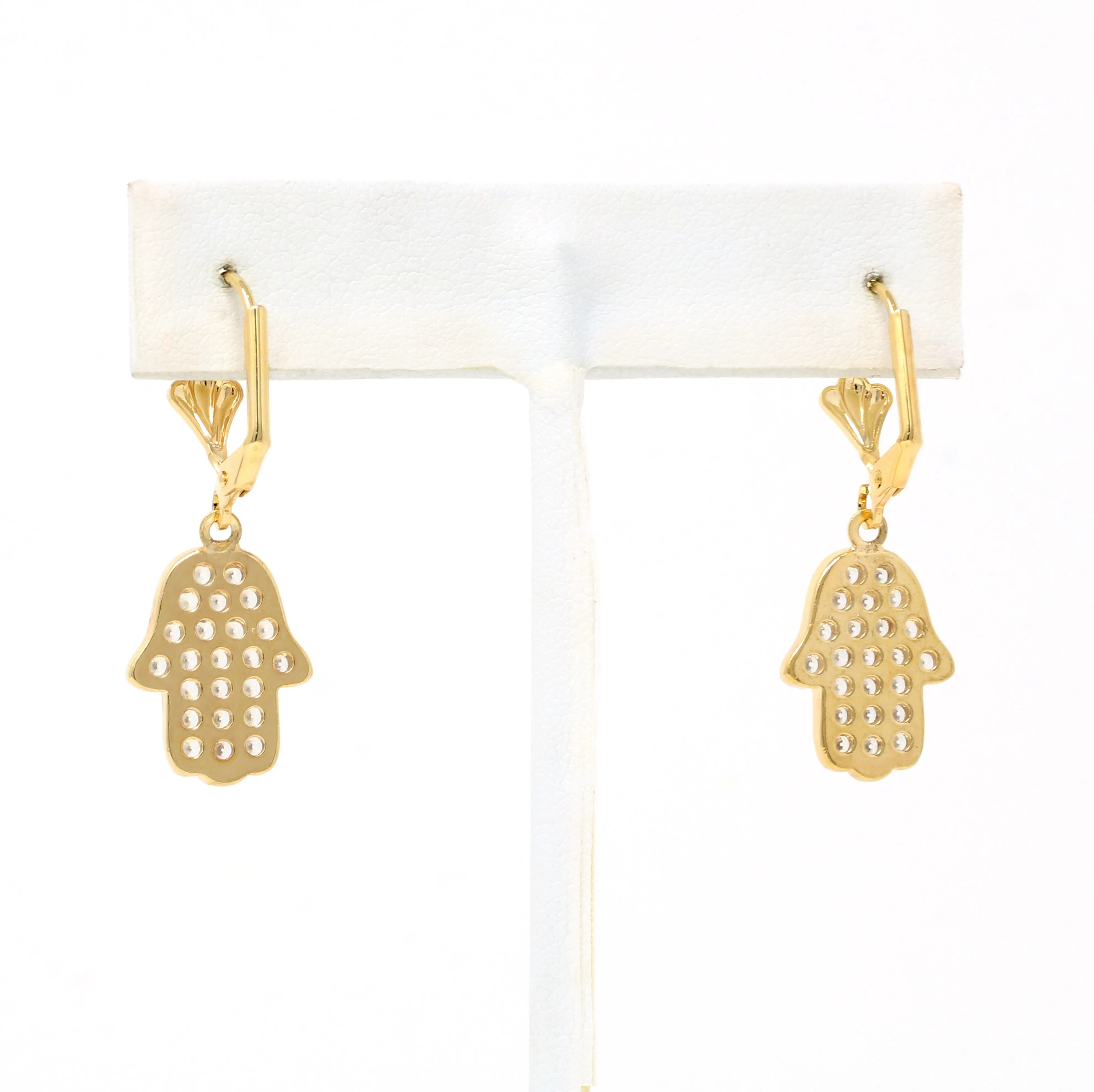 Gold Filled Crystal Hamsa Huggie Earrings