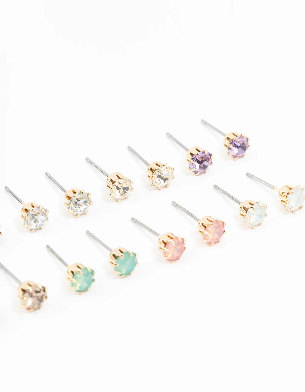 Gold Pastel Diamante Stud Earrings 8-Pack