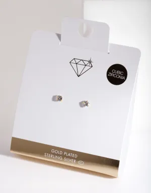 Gold Plated 3mm Round Cubic Zircona Stud