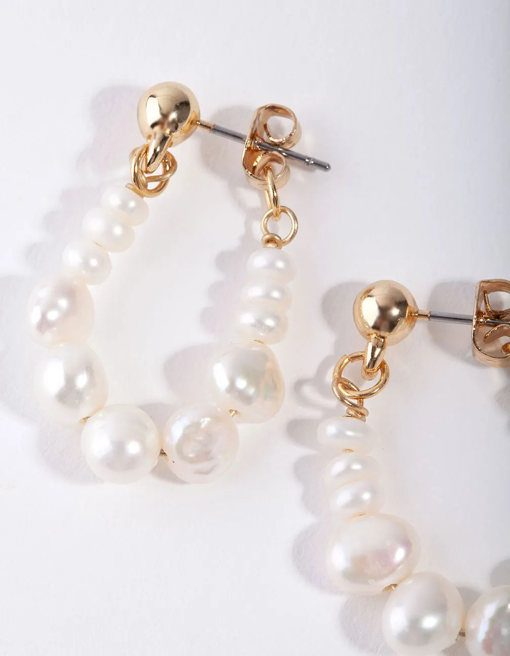 Gold Plated Freshwater Pearl Hoop Earrings