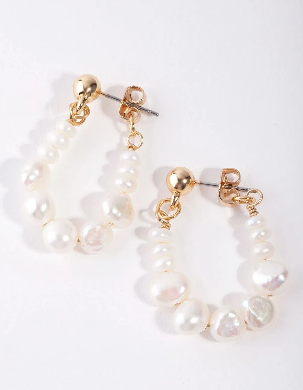 Gold Plated Freshwater Pearl Hoop Earrings