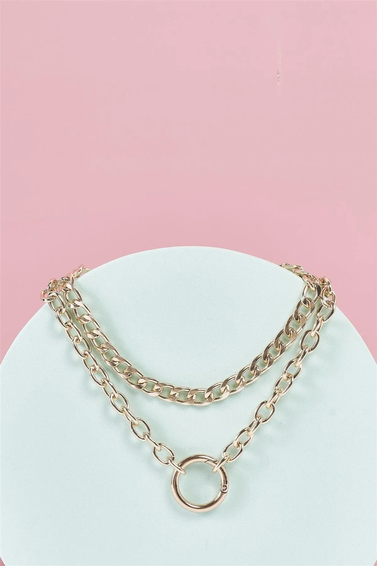 Gold Two Massive Chain Clasp Pendant Necklace