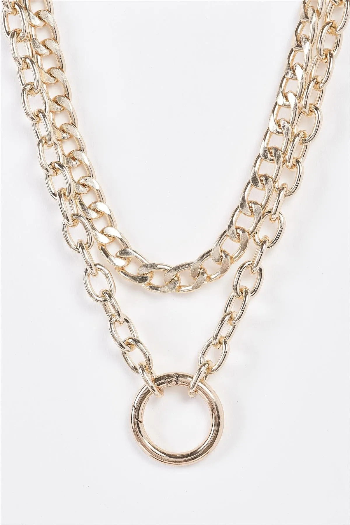 Gold Two Massive Chain Clasp Pendant Necklace