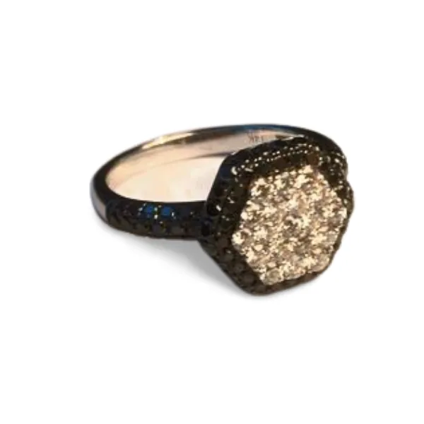 Gorgeous Modern 18K White Gold Black Diamond Hexagon Band Ring