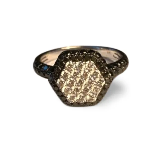 Gorgeous Modern 18K White Gold Black Diamond Hexagon Band Ring