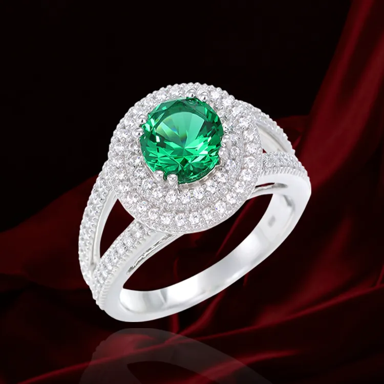 Green Alpinite Double Halo Ring