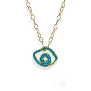 Handmade Gold Plated Silver Short Necklace Light Blue Evil Eye