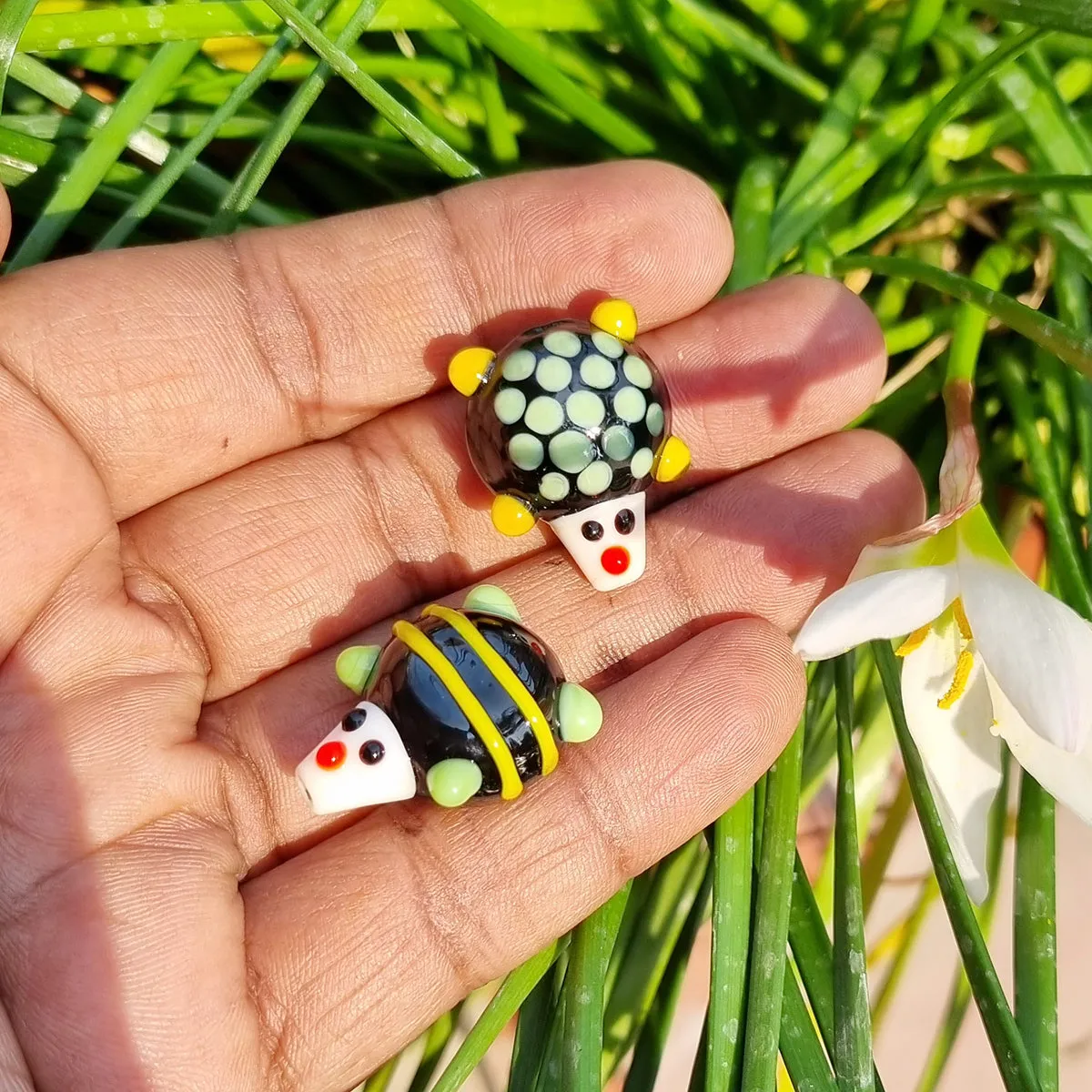 Handmade Lampwork Artistic Glass beads diy charms for Jewelry Making Tortoise Turtle (6 Pcs)