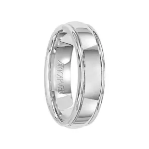 HARRISON 14k White Gold Wedding Band Domed High Polished Center with Rolled Edges by Artcarved - 6 mm