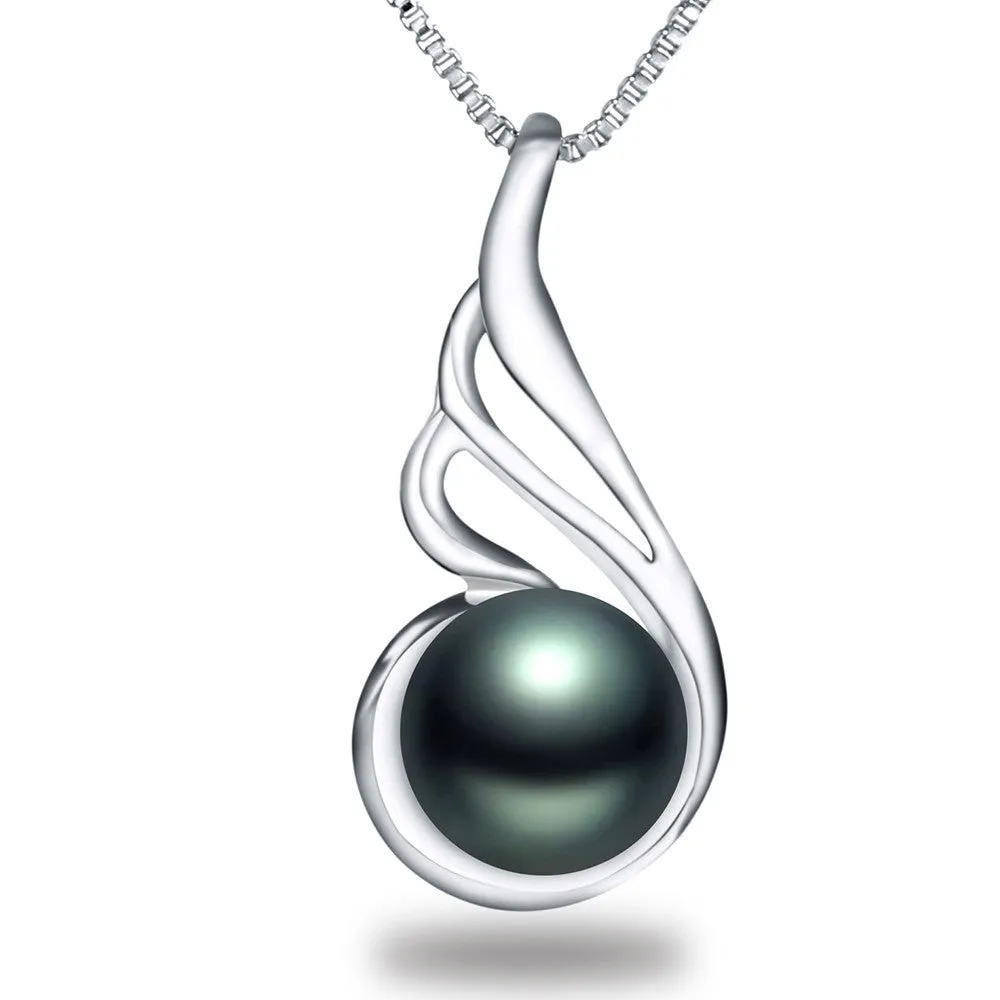 High quality black pearl jewelry Hot selling 18k white gold plated pendant necklace 45cm chain