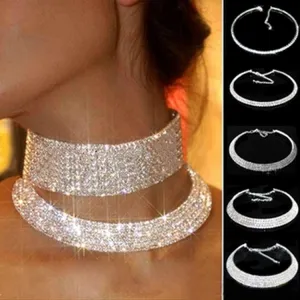 Hot Sale Outstanding Shining Crystal Rhinestone Collar Chain Choker Necklace Wedding Birthday Jewelry NL-0729