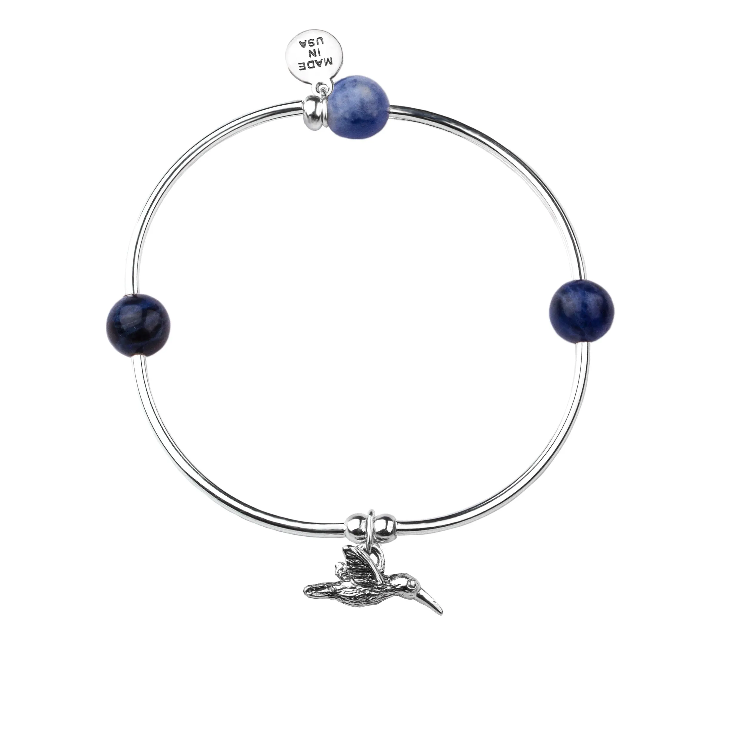 Hummingbird | Soft Bangle Charm Bracelet |  Sodalite