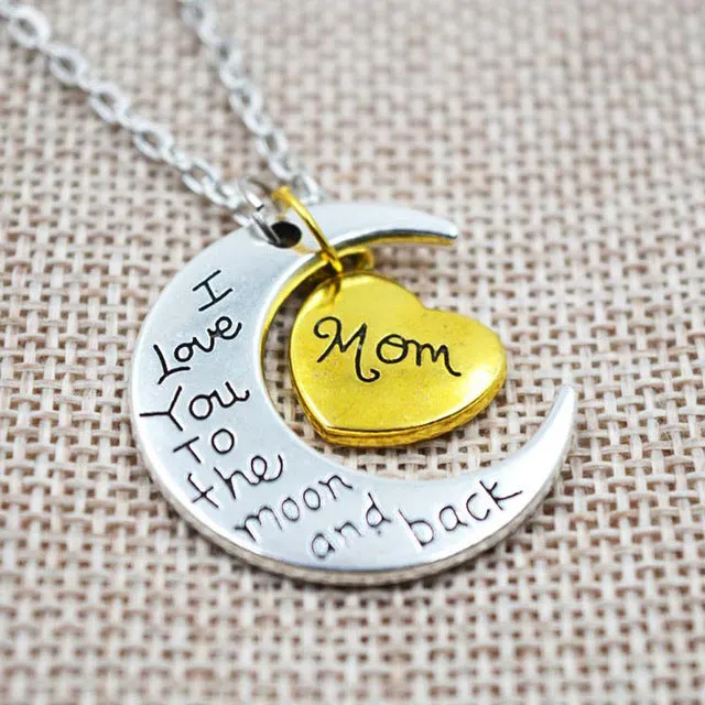 I Love You To The Moon And Back Silver Necklace Vintage Family Necklaces Pendants Fashion Women Jewelry Mom Christmas Gift