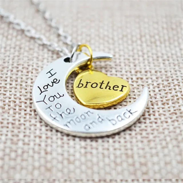 I Love You To The Moon And Back Silver Necklace Vintage Family Necklaces Pendants Fashion Women Jewelry Mom Christmas Gift