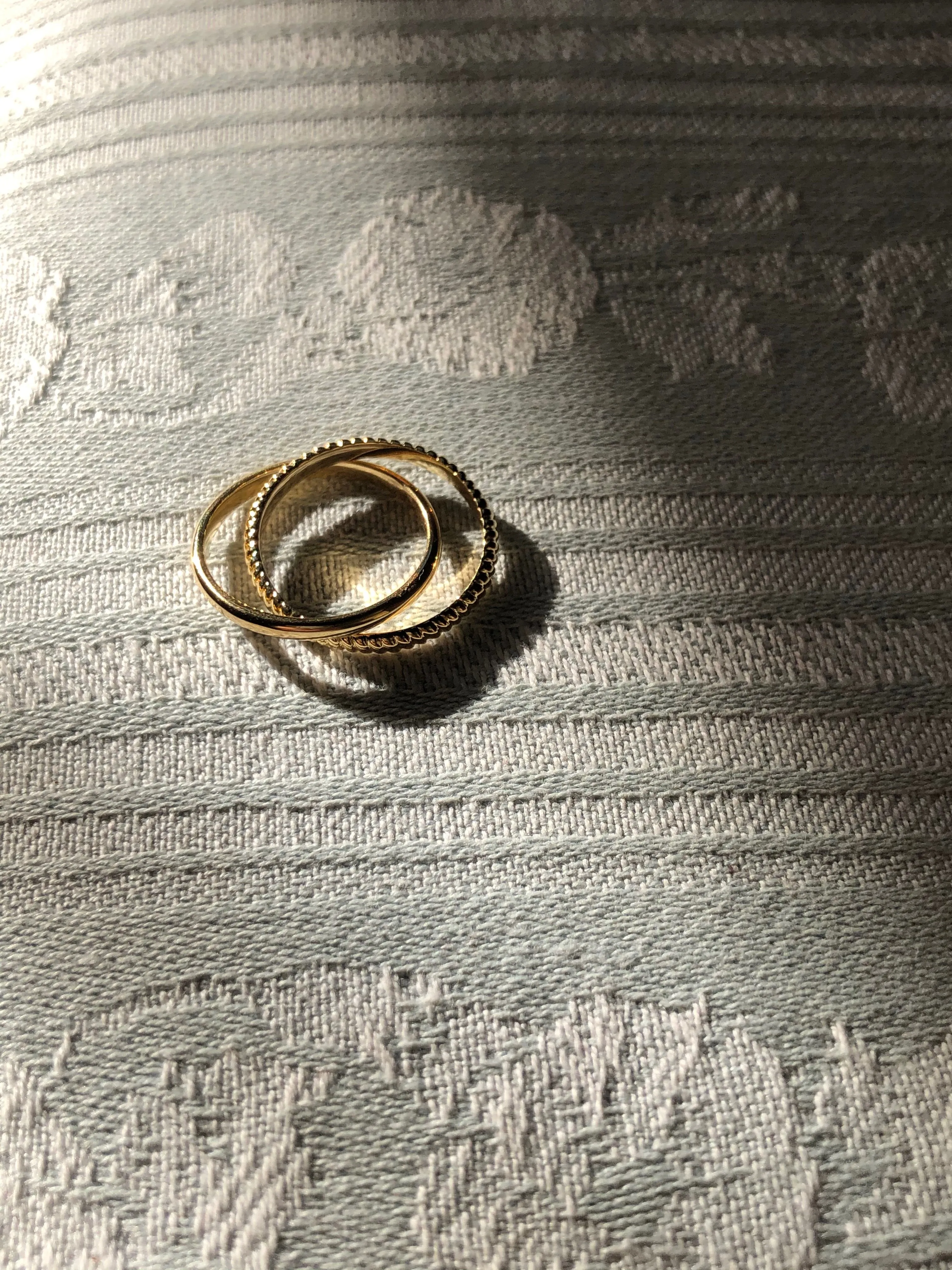 Interlocked Twist and Half Round Band Rings, Solid 14k Gold