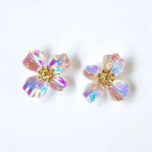 Iridescent White Flower Studs