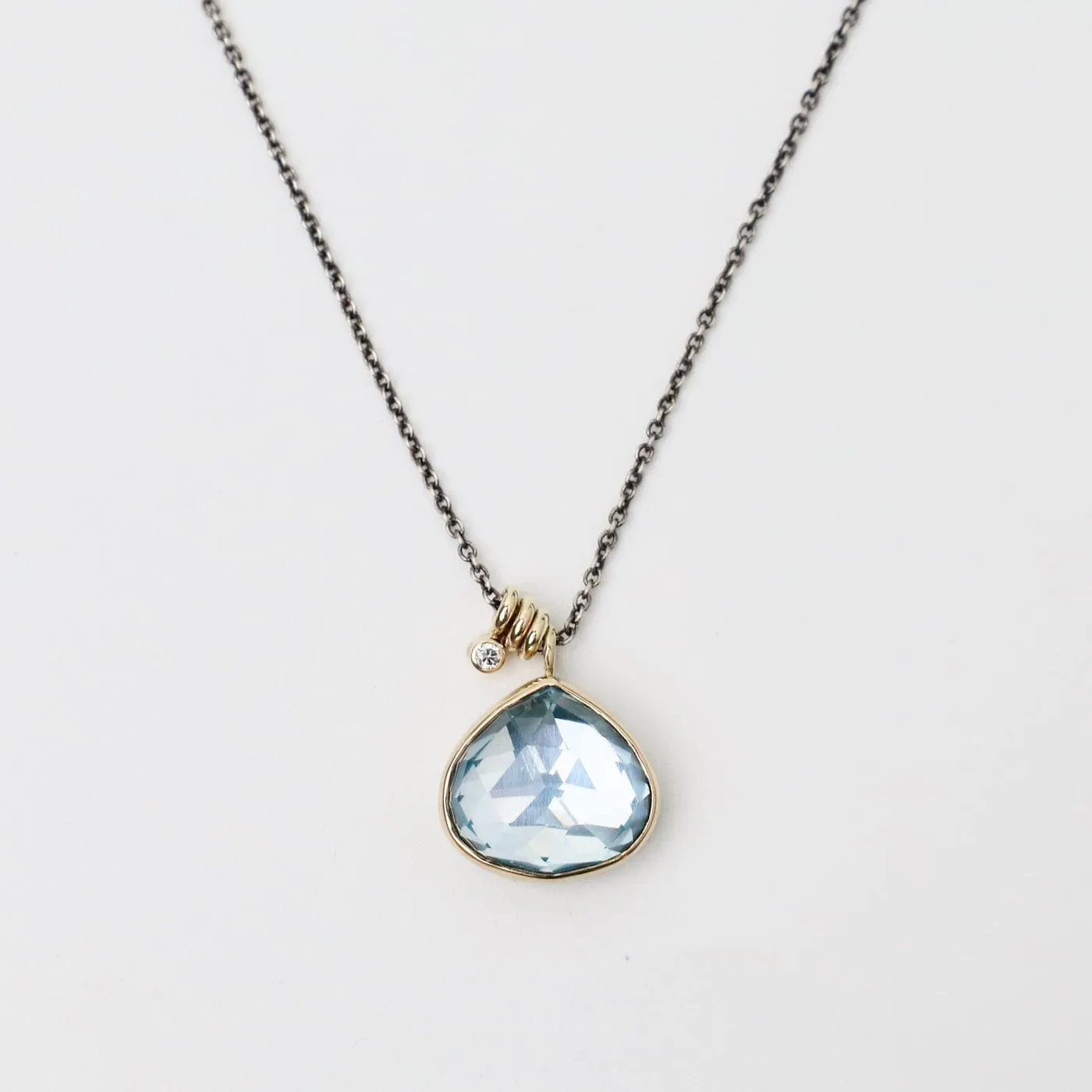 Jamie Joseph Small Lotus Rose Cut Sky Blue Topaz Necklace