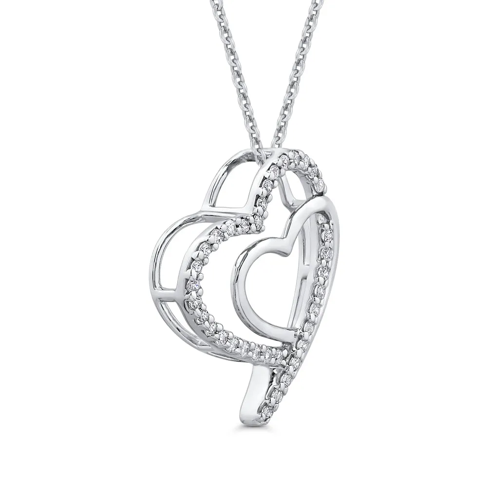 KATARINA Double Heart Diamond Pendant Necklace (1/6 cttw)