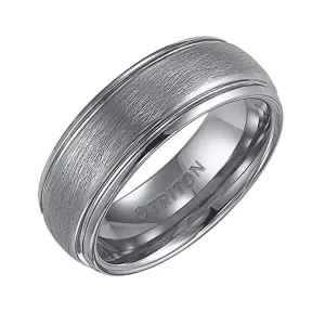 KENDALL Domed White Tungsten Carbide Ring with Wire Brush Finish and Polished Step Edges by Triton Rings - 8mm