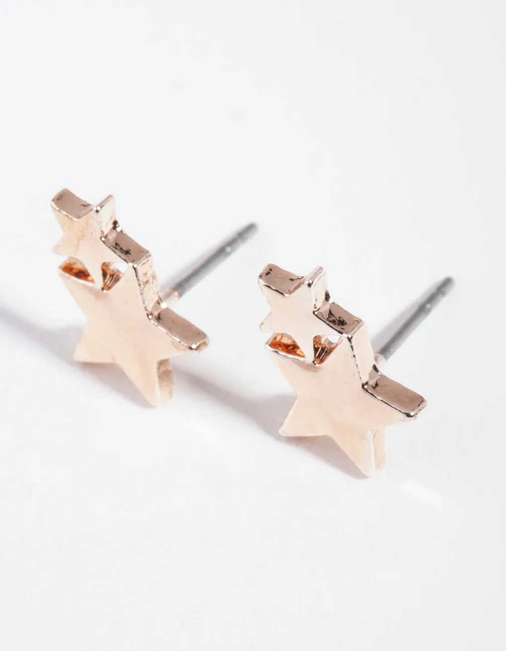 Kids Rose Gold Double Star Stud Earrings