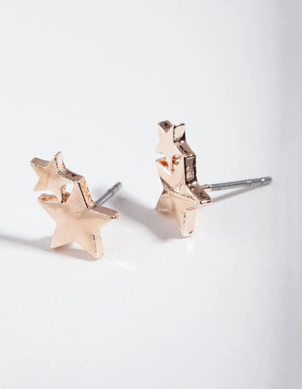 Kids Rose Gold Double Star Stud Earrings