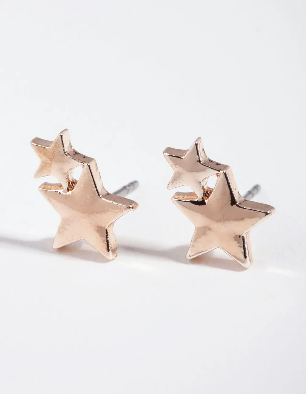 Kids Rose Gold Double Star Stud Earrings