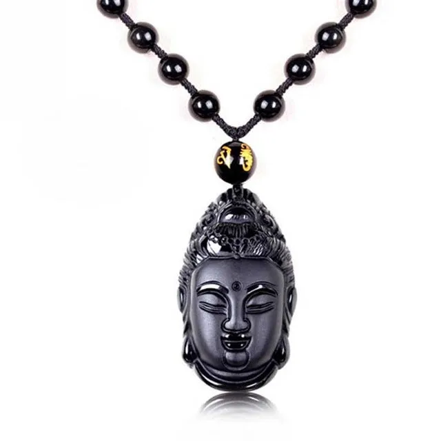 KYSZDL Bead Curtain Natural Obsidian Scrub Pendant Black Guanyin Head Pendants Transhipped Buddha Head