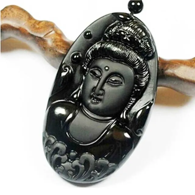 KYSZDL Bead Curtain Natural Obsidian Scrub Pendant Black Guanyin Head Pendants Transhipped Buddha Head