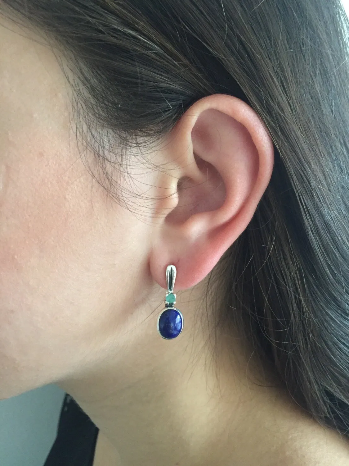 Lapis Lazuli Earrings - Blue Vintage Earrings - Oval Lapis Earrings