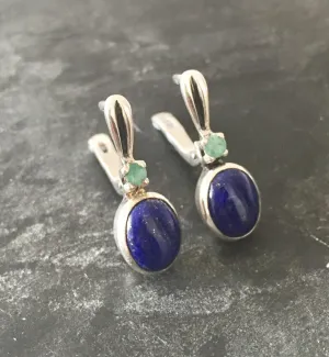 Lapis Lazuli Earrings - Blue Vintage Earrings - Oval Lapis Earrings