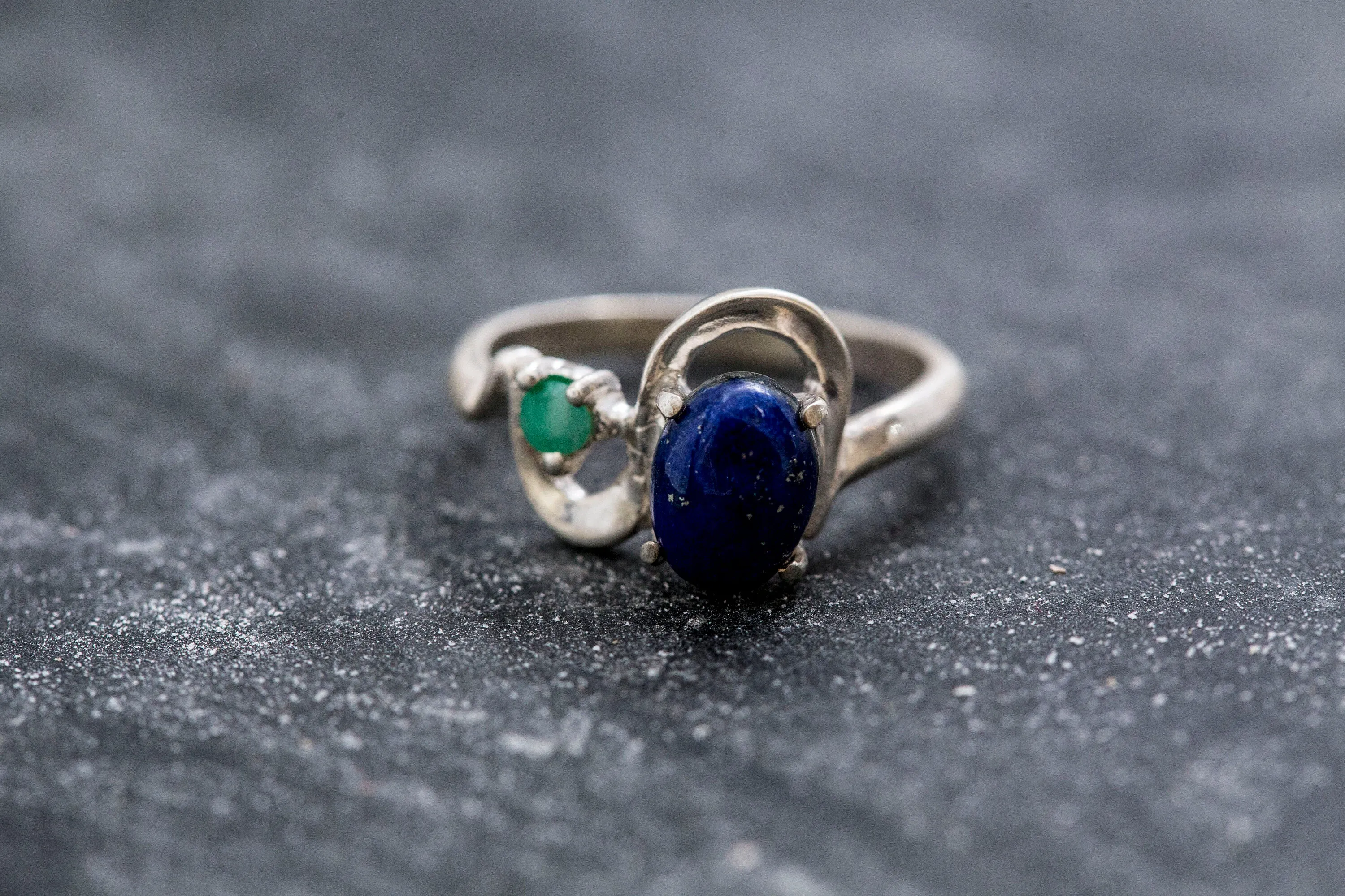 Lapis Ring - Two Stone Wave Ring - Blue Vintage Ring