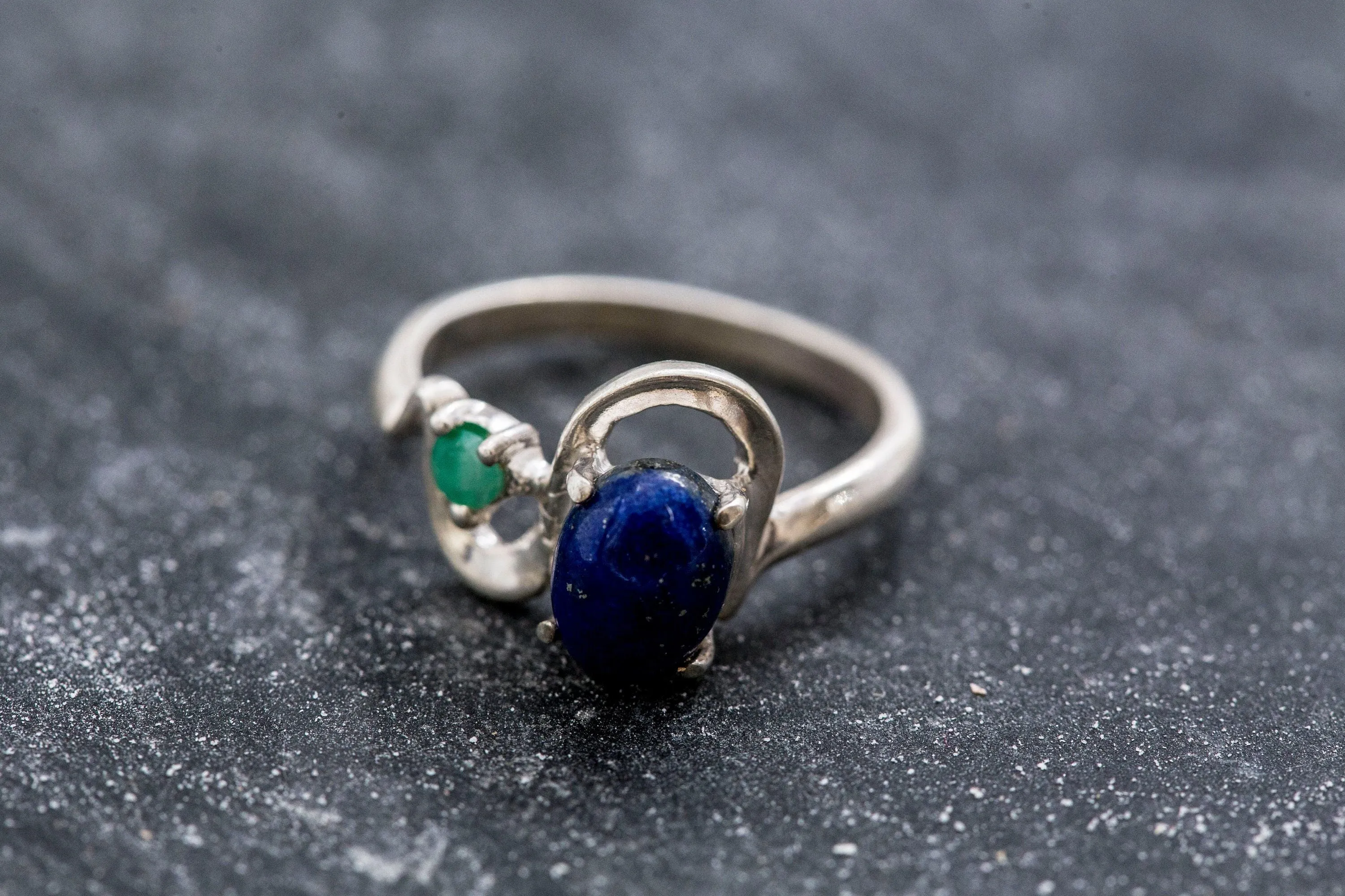 Lapis Ring - Two Stone Wave Ring - Blue Vintage Ring