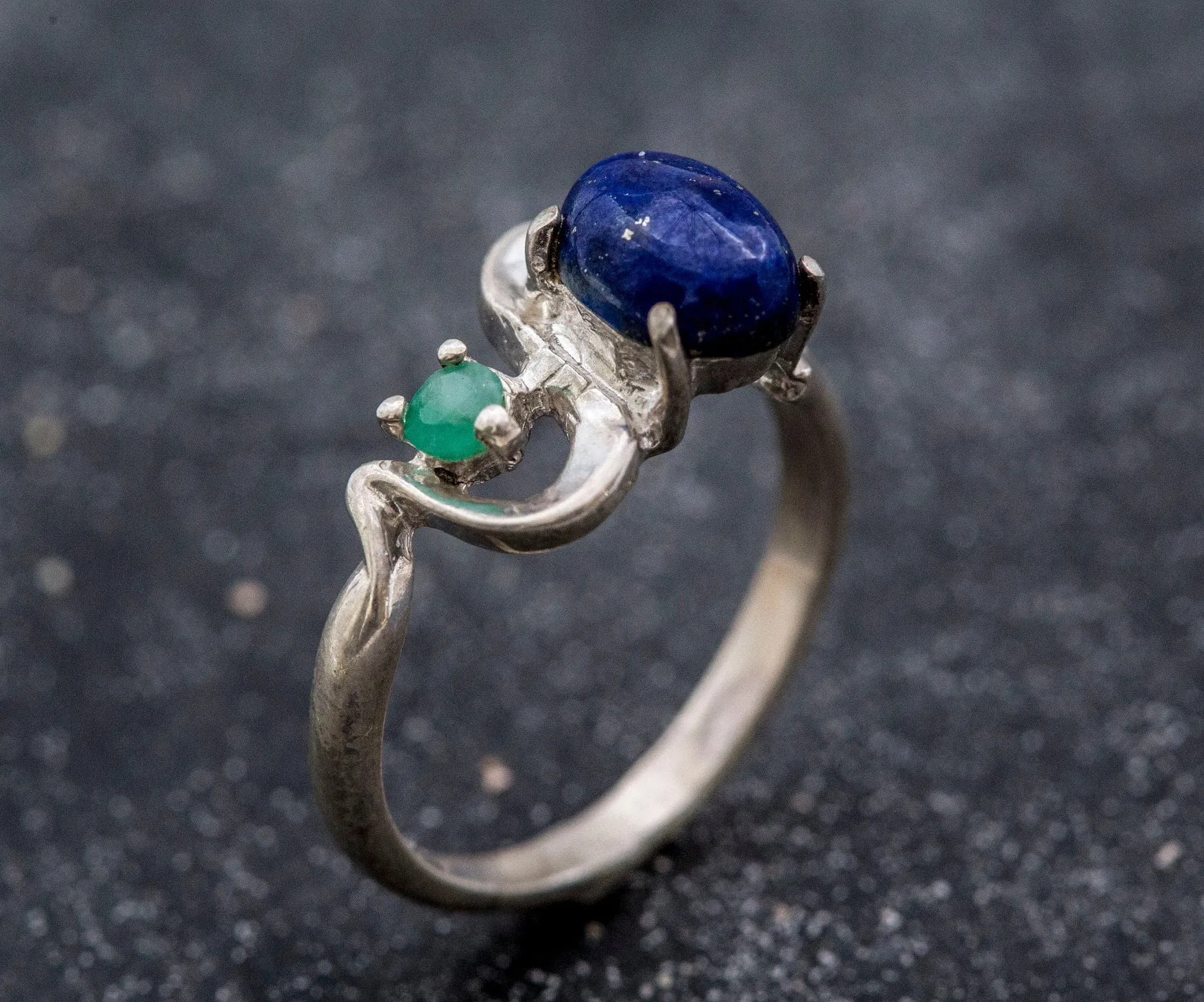 Lapis Ring - Two Stone Wave Ring - Blue Vintage Ring