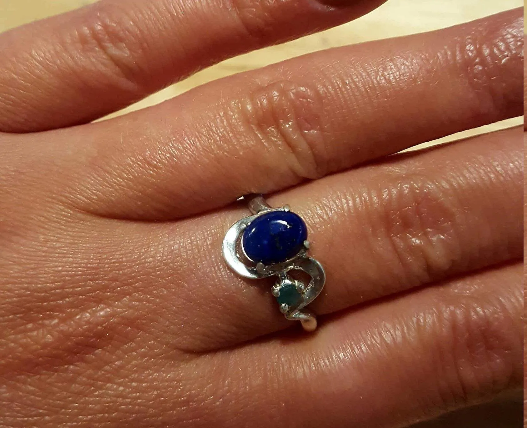 Lapis Ring - Two Stone Wave Ring - Blue Vintage Ring