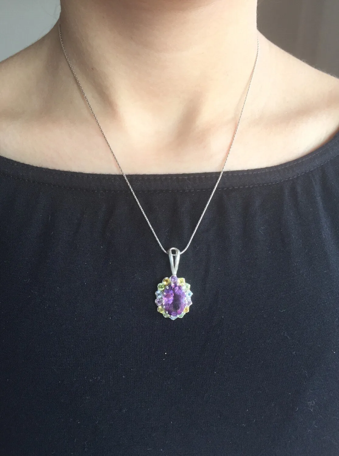 Large Amethyst Pendant - Purple Victorian Necklace - Statement Flower Necklace