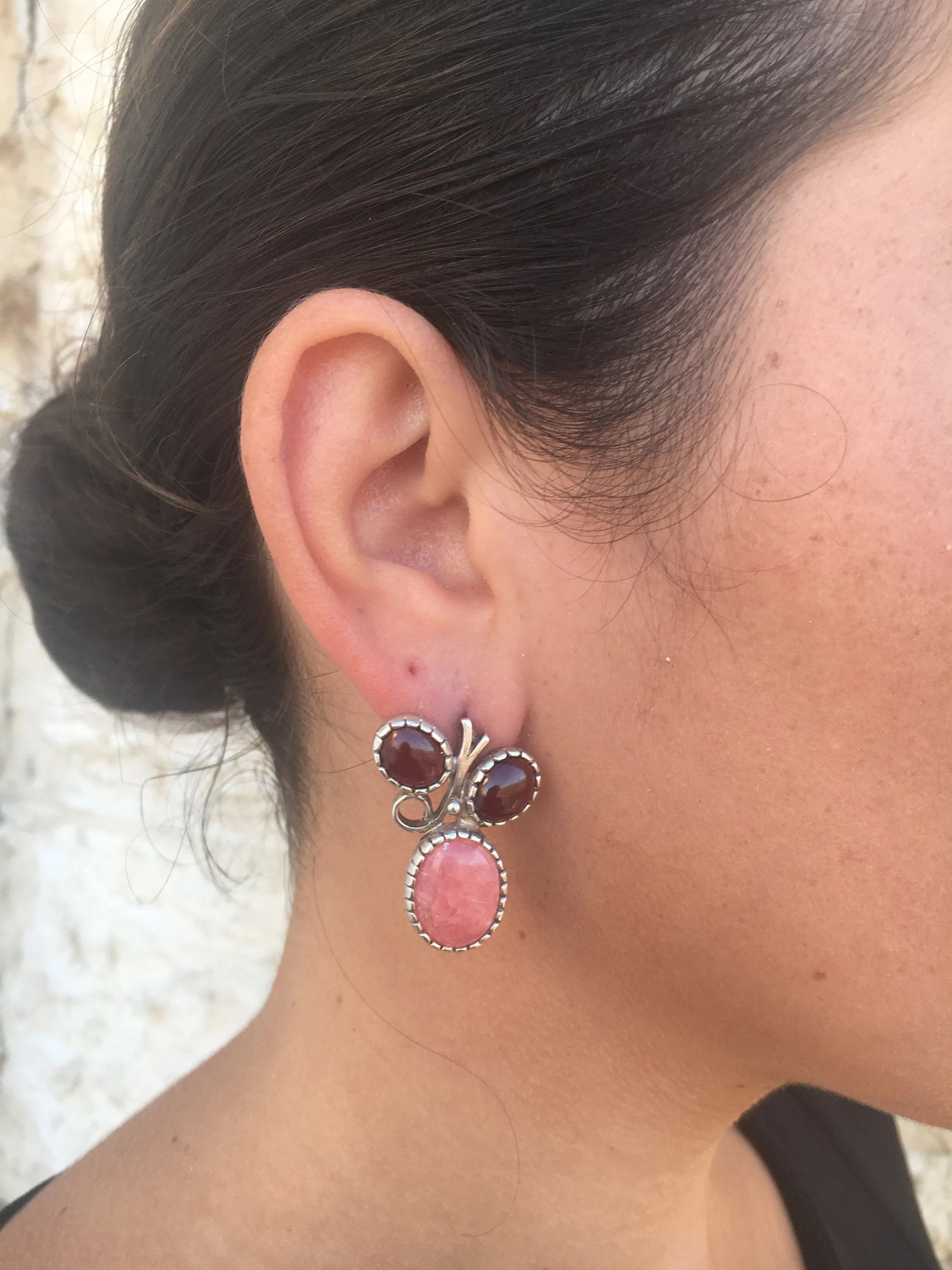 Large Pink Earrings - Rhodochrosite Earrings - Real Garnet Earrings