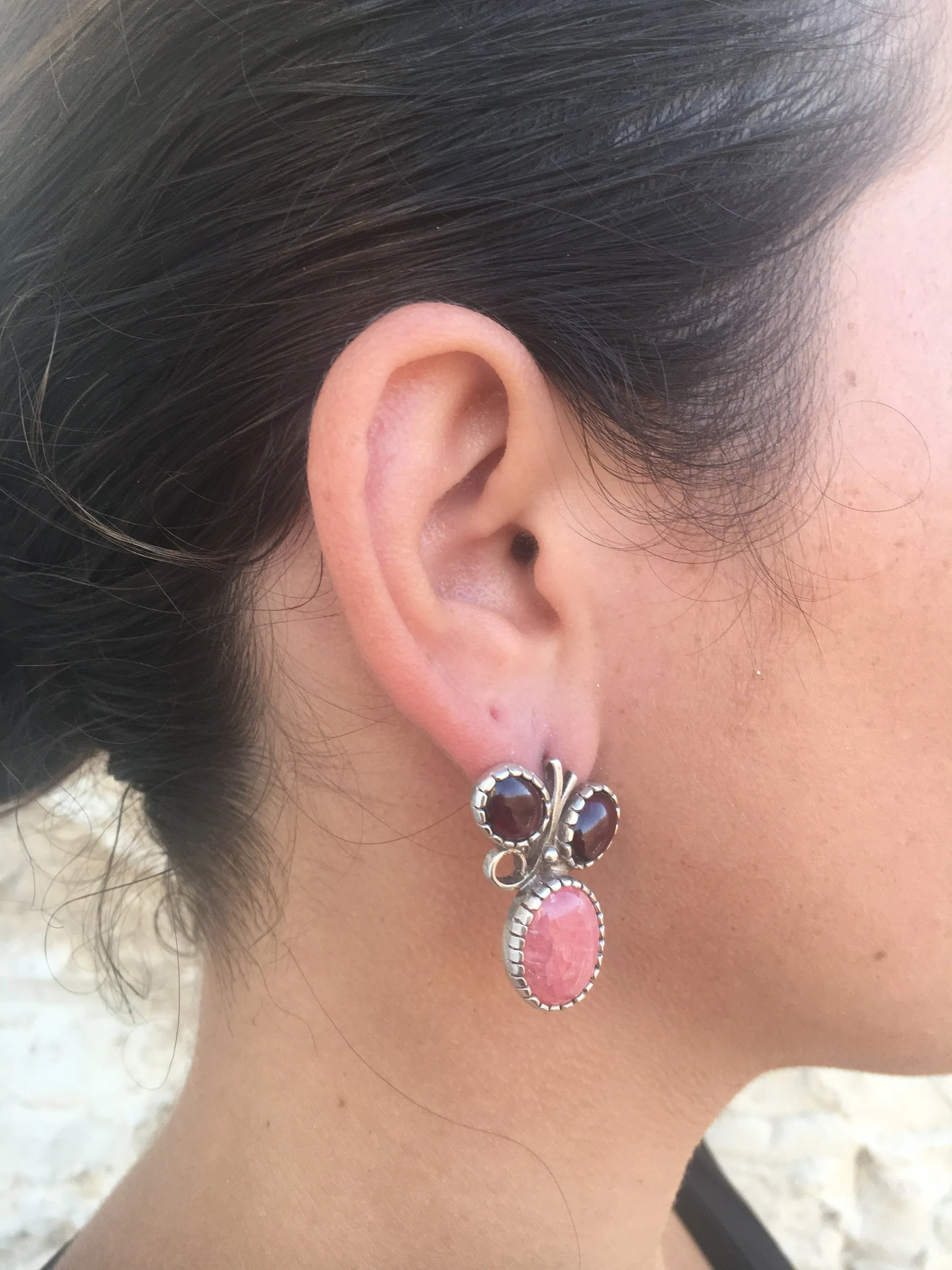 Large Pink Earrings - Rhodochrosite Earrings - Real Garnet Earrings