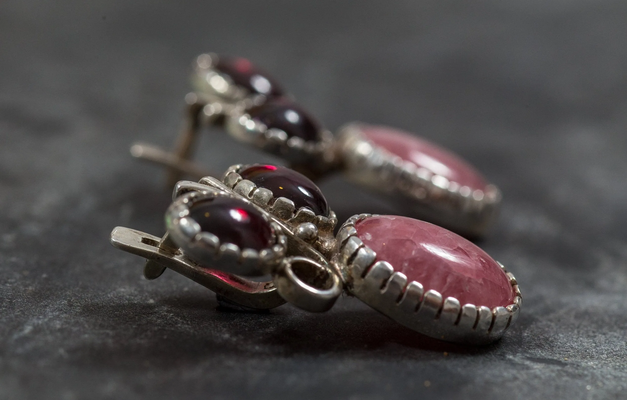 Large Pink Earrings - Rhodochrosite Earrings - Real Garnet Earrings