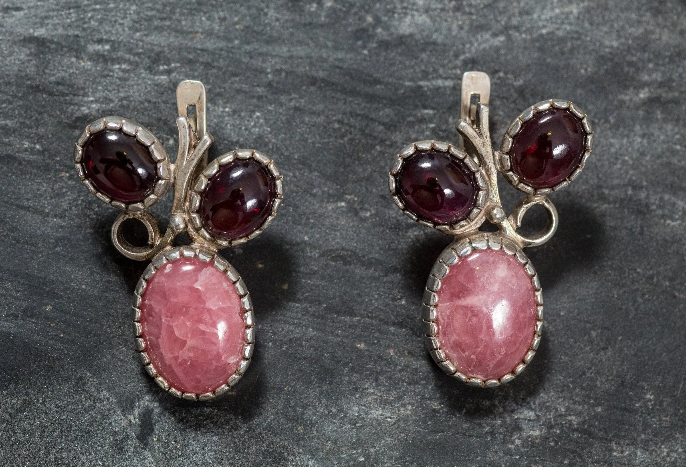 Large Pink Earrings - Rhodochrosite Earrings - Real Garnet Earrings