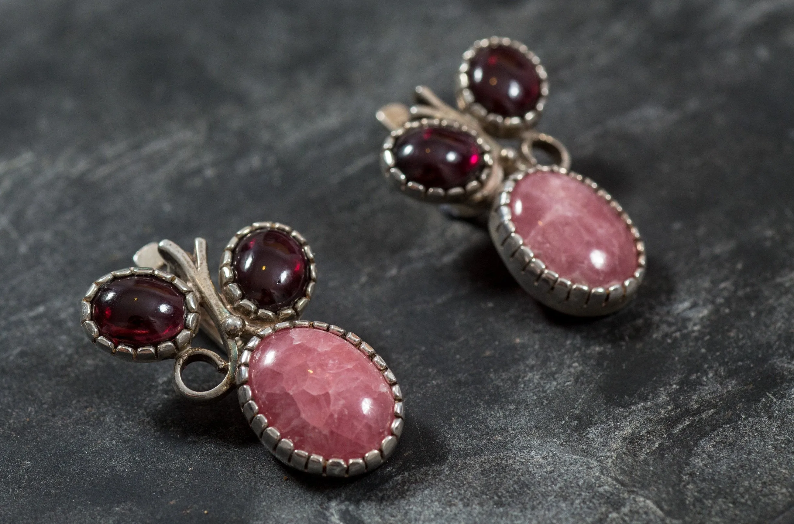 Large Pink Earrings - Rhodochrosite Earrings - Real Garnet Earrings