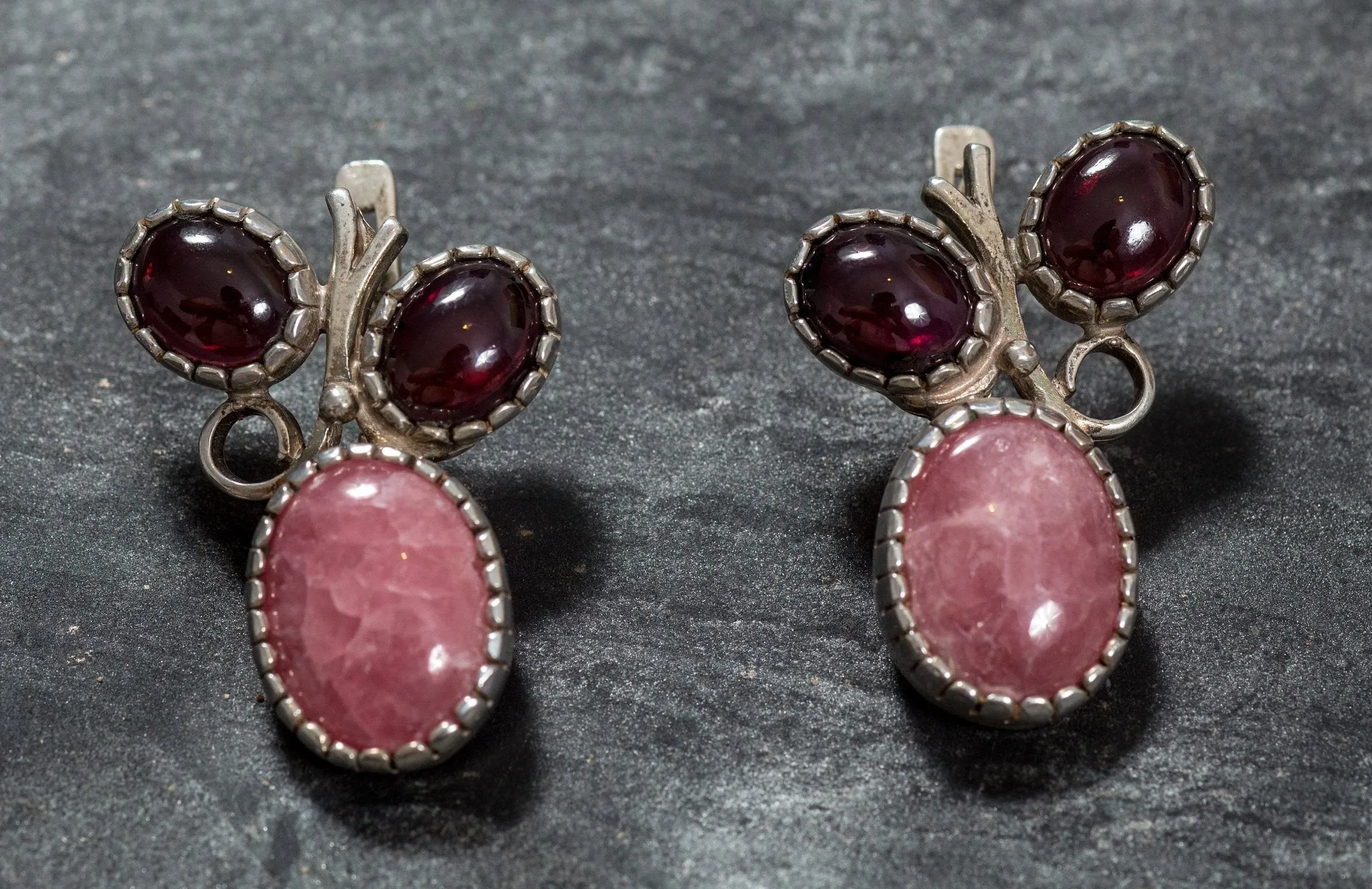 Large Pink Earrings - Rhodochrosite Earrings - Real Garnet Earrings