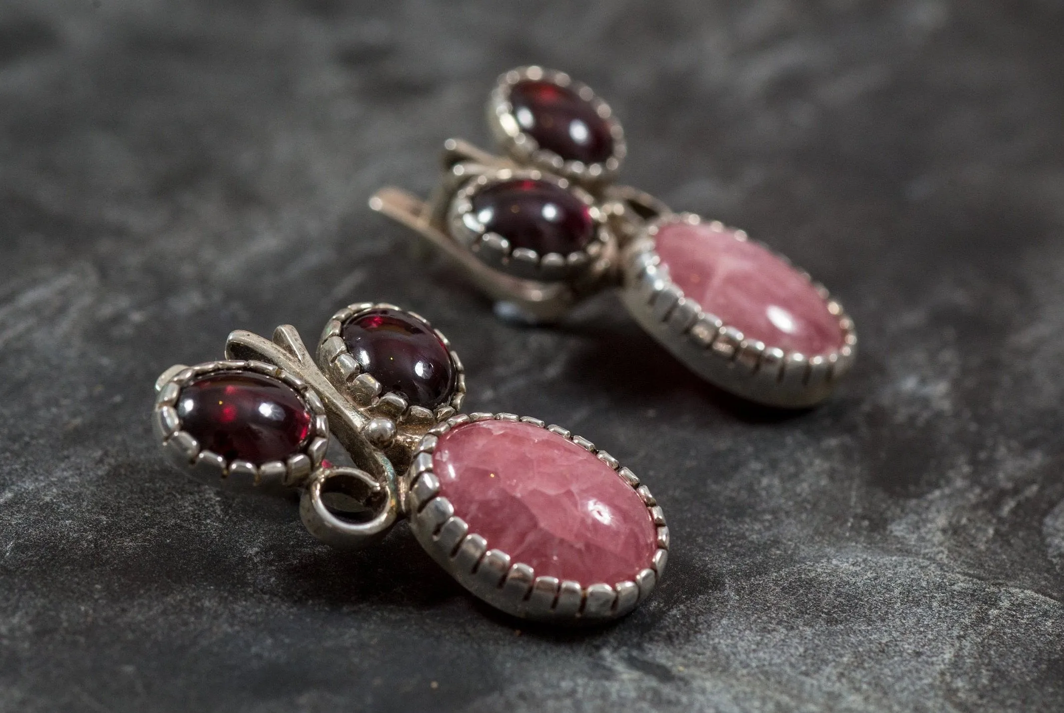 Large Pink Earrings - Rhodochrosite Earrings - Real Garnet Earrings