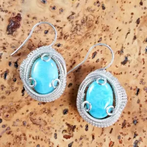 Larimar Wire Wrapped Earrings