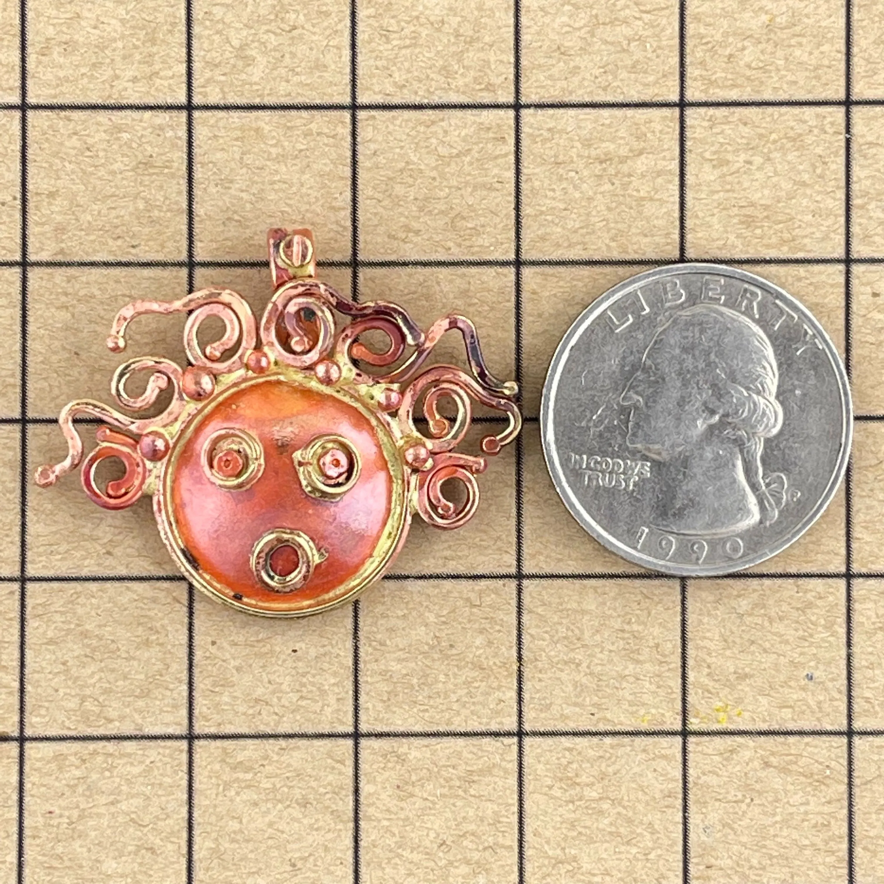 Little Crazy Haired Lady Copper Pendant