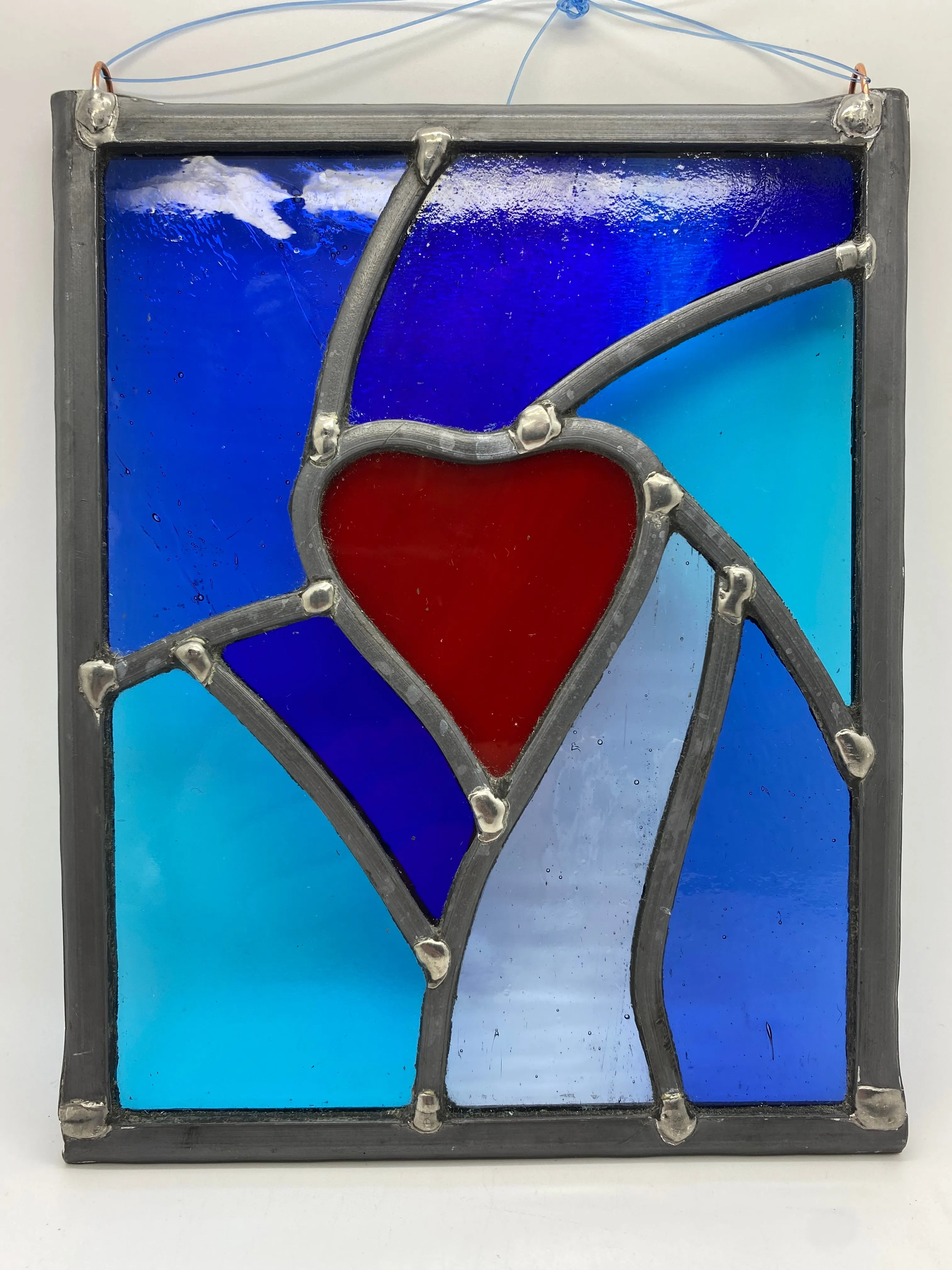 Liz Dart Stained Glass large leaded heart panel. (LD)